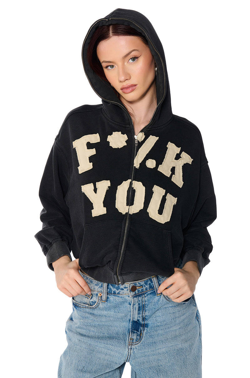 GRAPHIC LANGUAGE MINERAL WASH ZIP UP SWEATSHIRT view 0