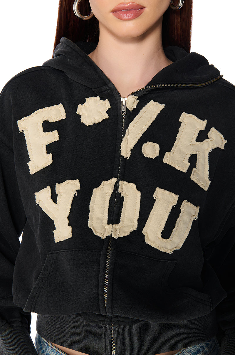 Extra View Graphic Language Mineral Wash Zip Up Sweatshirt