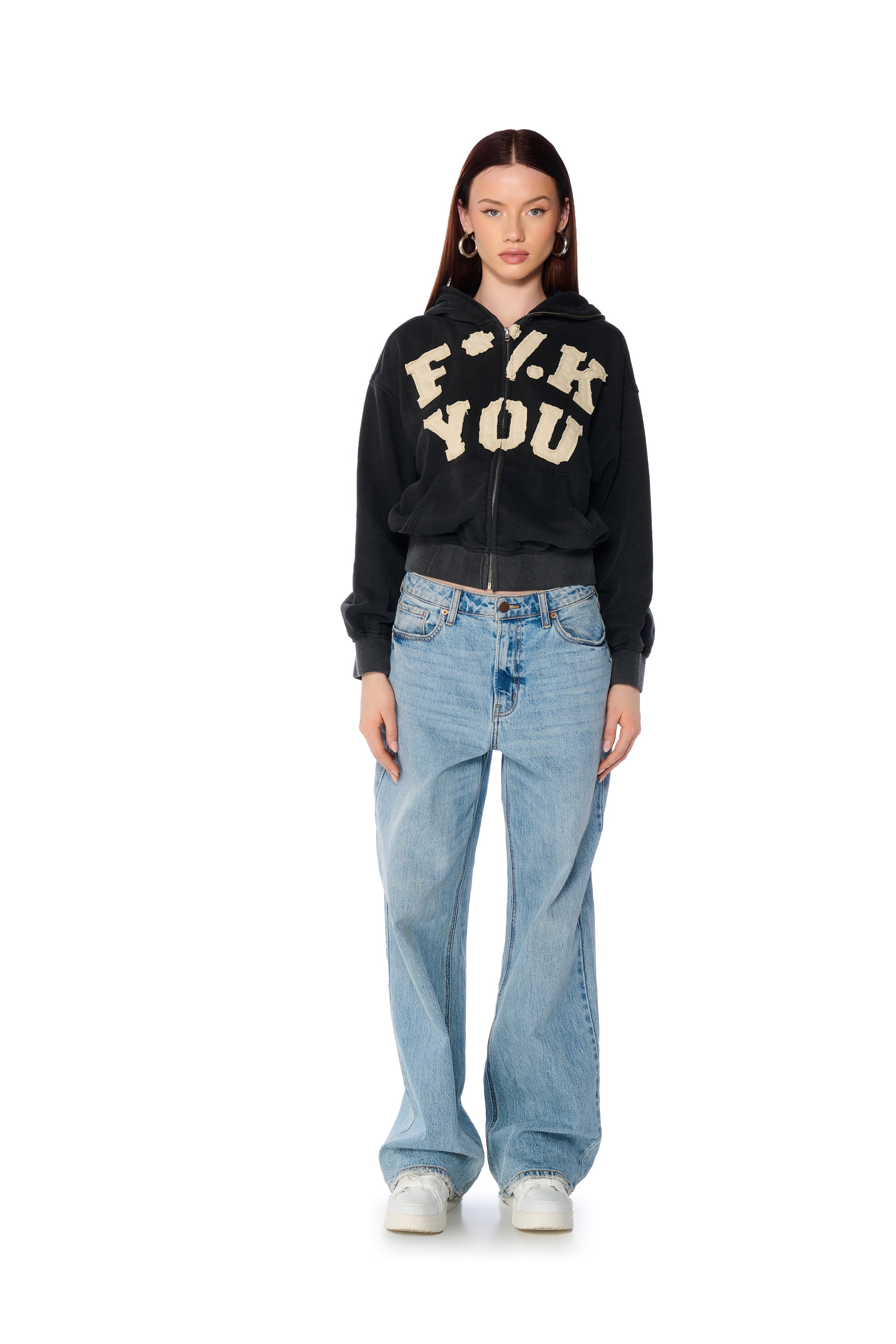 Extra View Graphic Language Mineral Wash Zip Up Sweatshirt