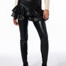 Front View Grazie Ruffle Faux Leather Mini Skirt With 4 Way Stretch