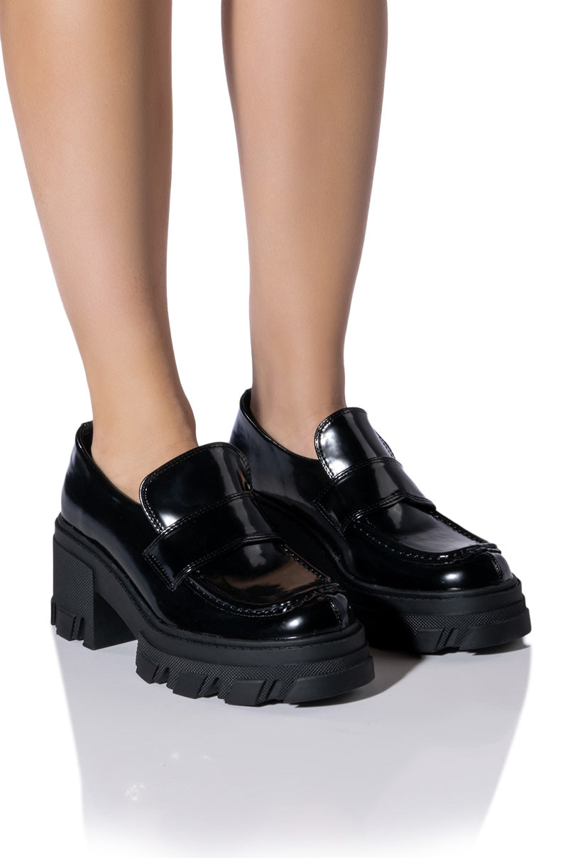 Front View Great Cause Black Patent Loafer