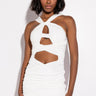 Front View Greek Goddess Wrap Top Slinky Dress