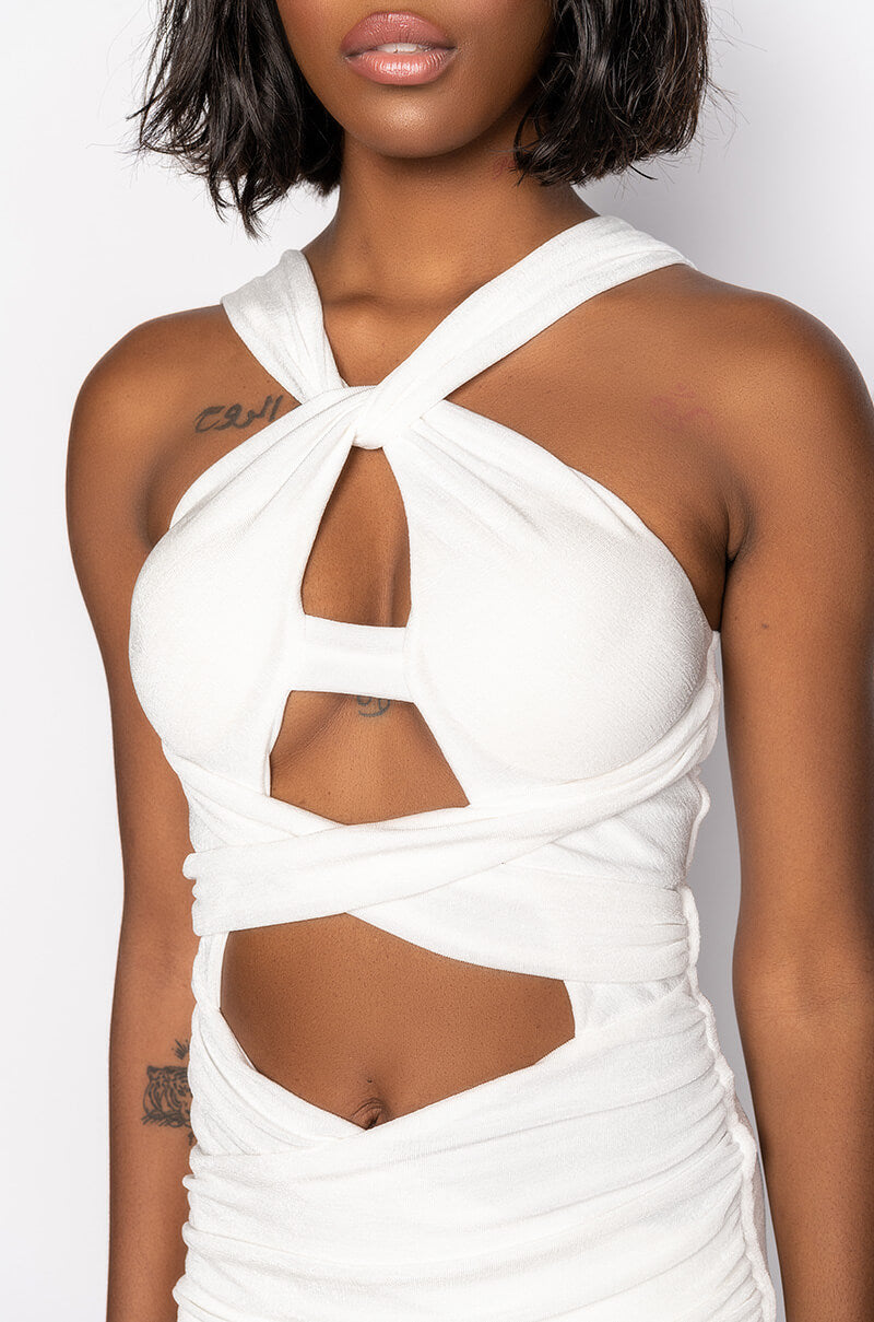 Extra View Greek Goddess Wrap Top Slinky Dress 5
