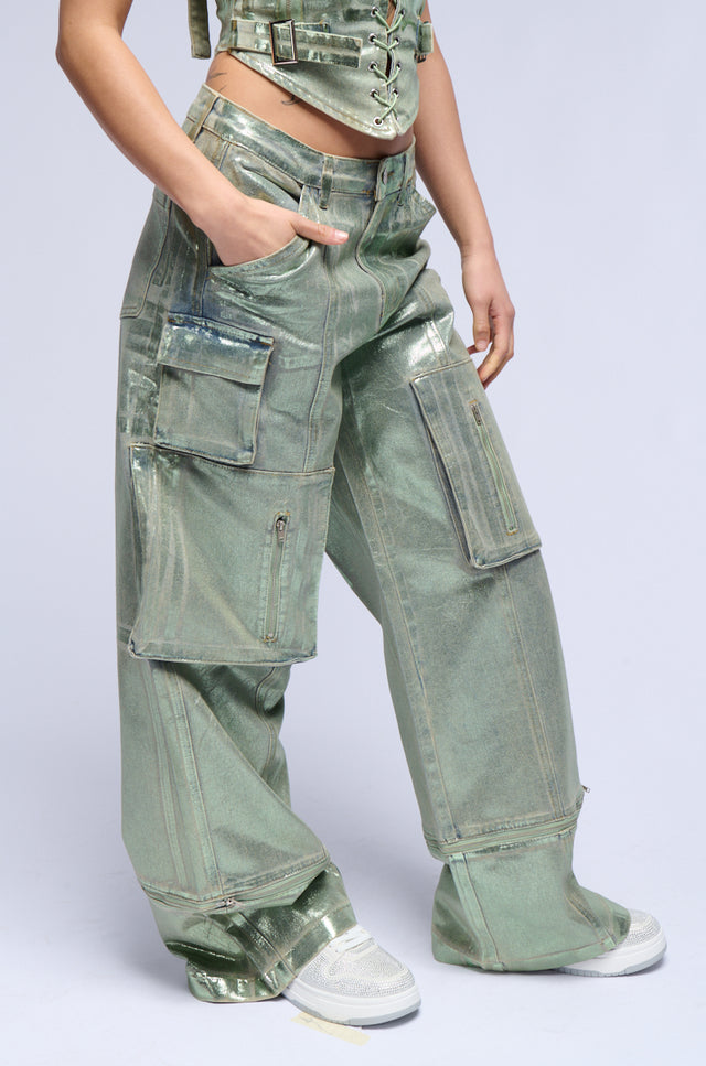 Metallic Wide Leg Cargo Pants Kiwi (Silver) main image 1