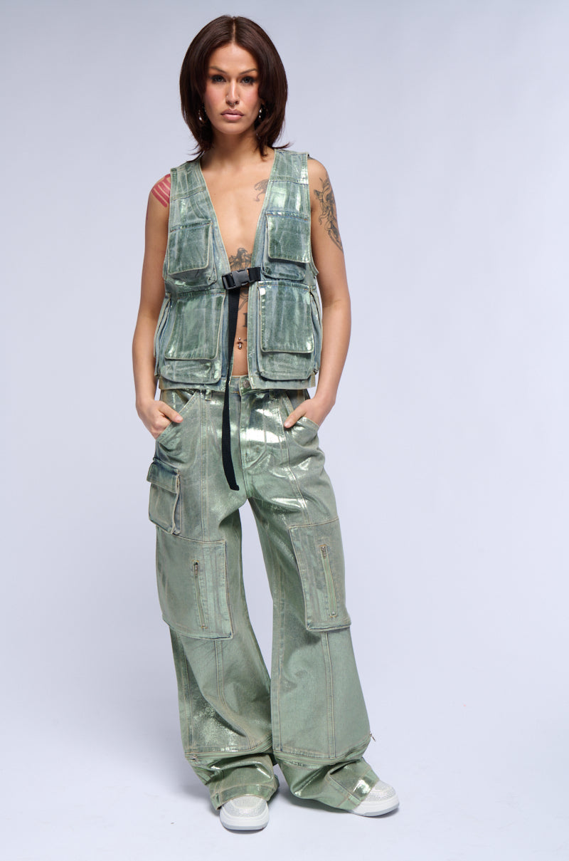 Extra View Green With Envy Metallic Wide Leg Cargo Pant 5