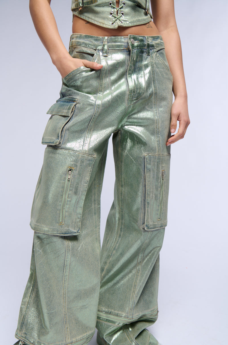 Extra View Green With Envy Metallic Wide Leg Cargo Pant 6