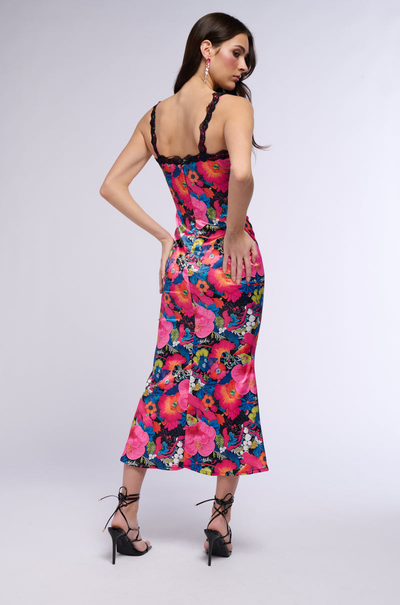 Detail View Groovy Baby Printed Satin Midi Dress