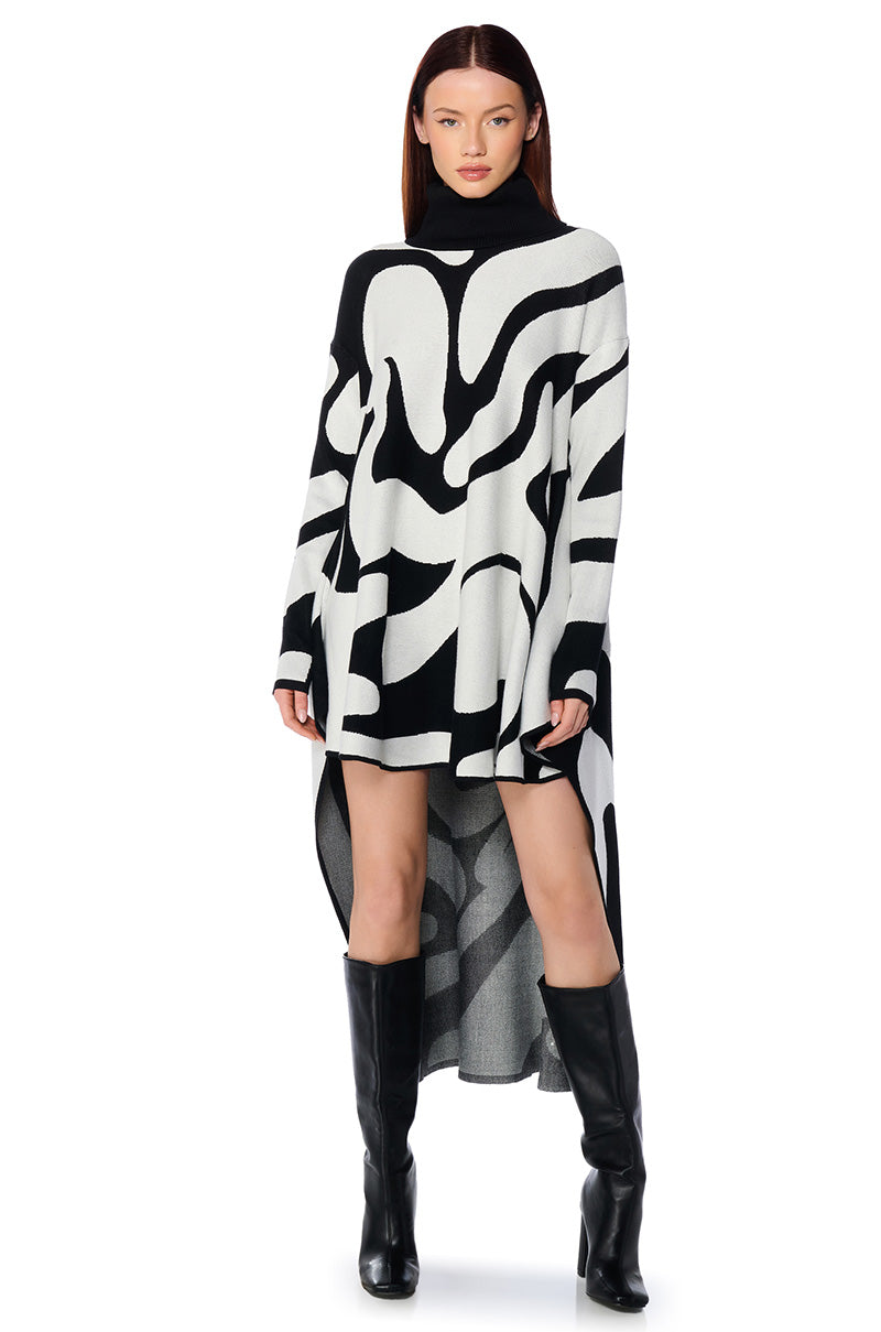 Front View Groovy Baby Sweater High Low Mini Dress