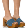 Front View Groovy Chunky Platform Sandal In Denim