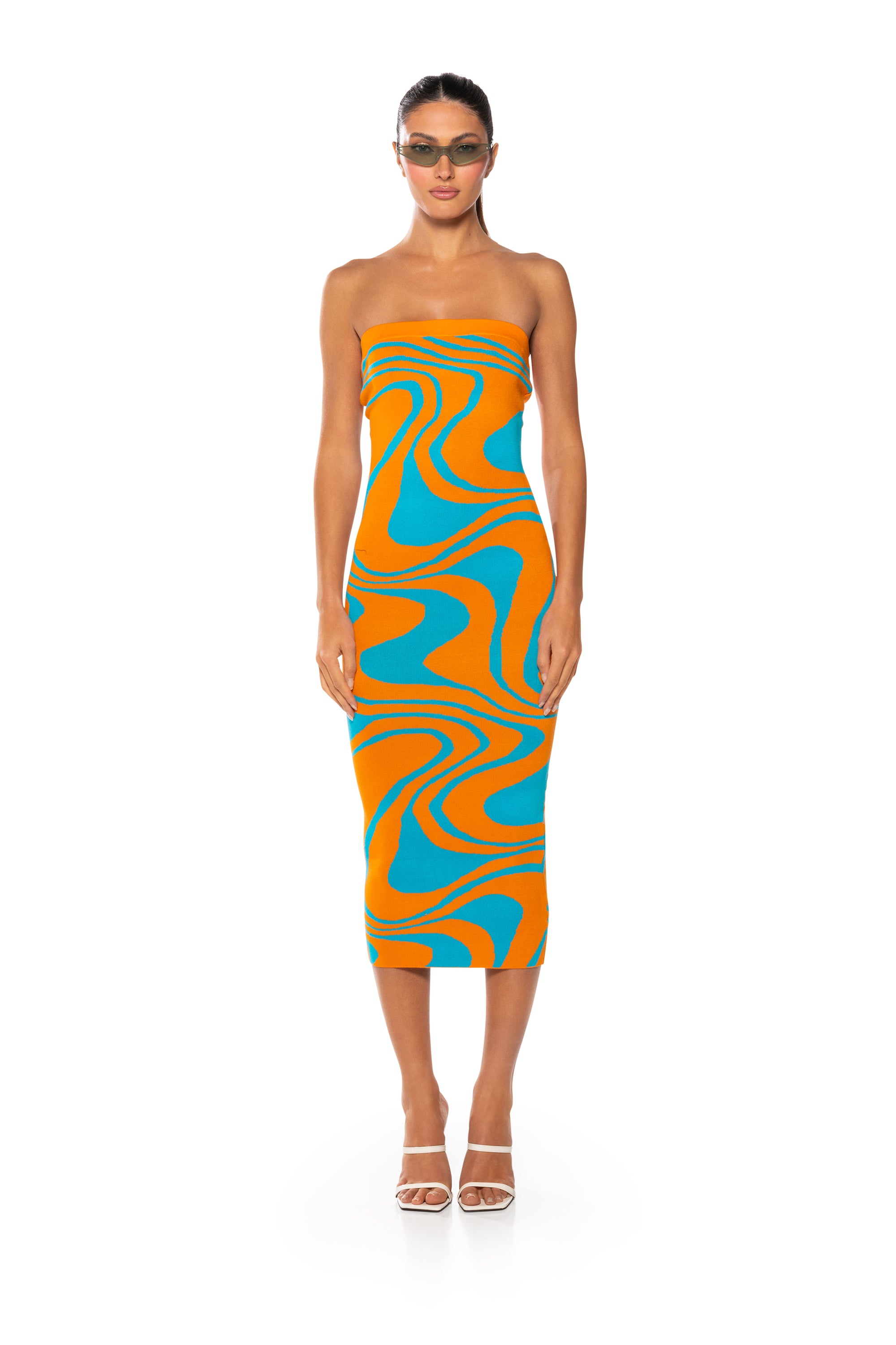 Extra View Groovy Girl Swirl Strapless Knit Midi Dress