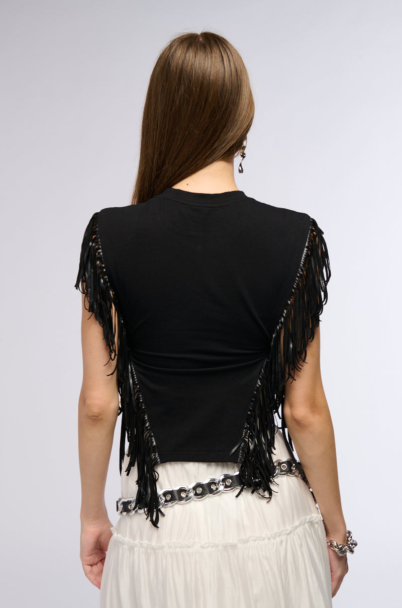 Full View Grunge Girl Faux Leather Fringe Tshirt