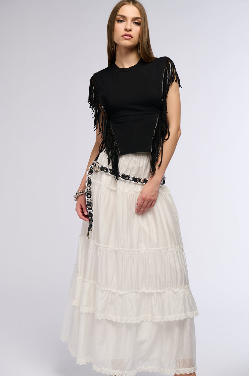 Extra View Grunge Girl Faux Leather Fringe Tshirt