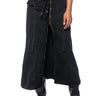 Front View Grungy Cargo Denim Midi Skirt