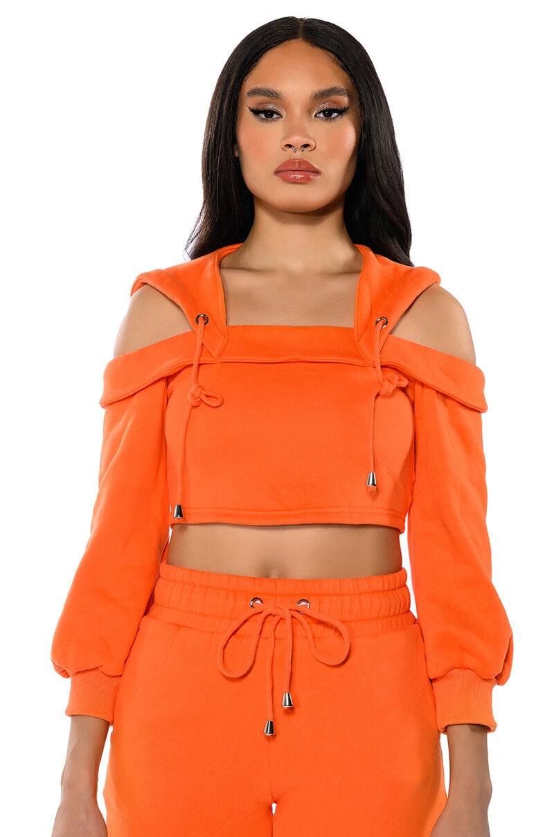 Front View Guilty By Association Cropped Off The Shoulder Sweatshirt