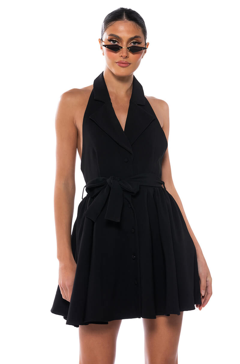 Front View Hadley Collared Fit And Flare Mini Dress