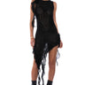 Front View Hailey Sleeveless Asymmetrical Ruffle Mesh Midi Dress