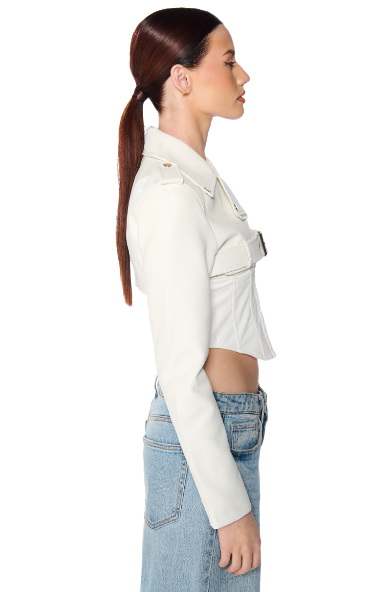 Back View Half My Heart Ultra Cropped Moto Jacket 2