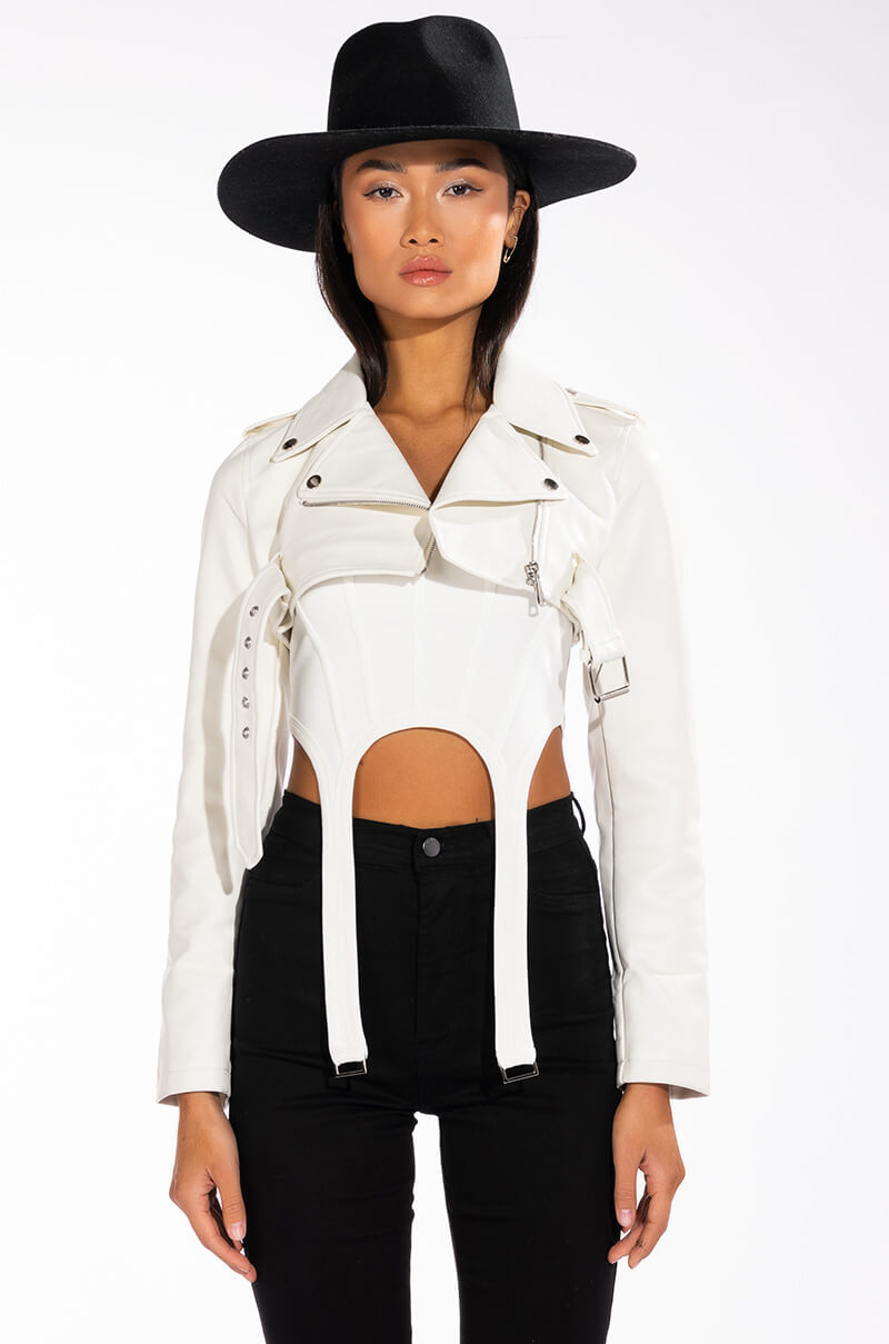 Detail View Half My Heart Ultra Cropped Moto Jacket 10