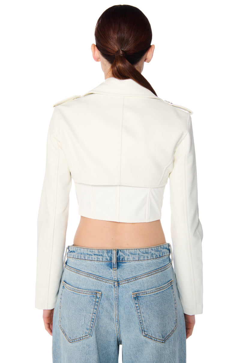 Detail View Half My Heart Ultra Cropped Moto Jacket 3