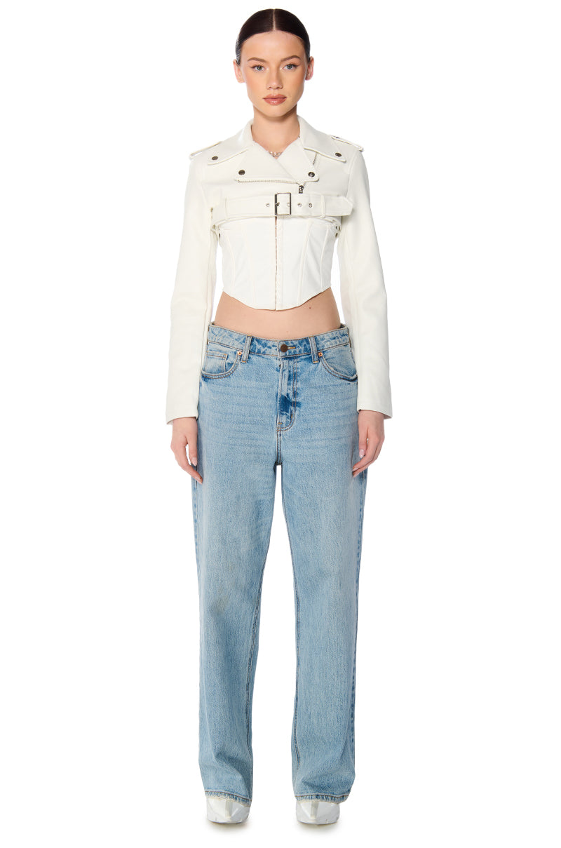Extra View Half My Heart Ultra Cropped Moto Jacket 5