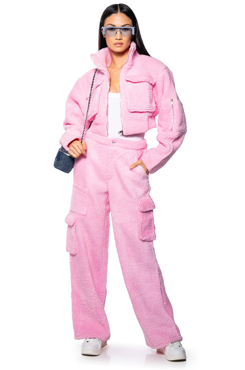 Front View Hana Cozy Cargo Jacket And Pant Set