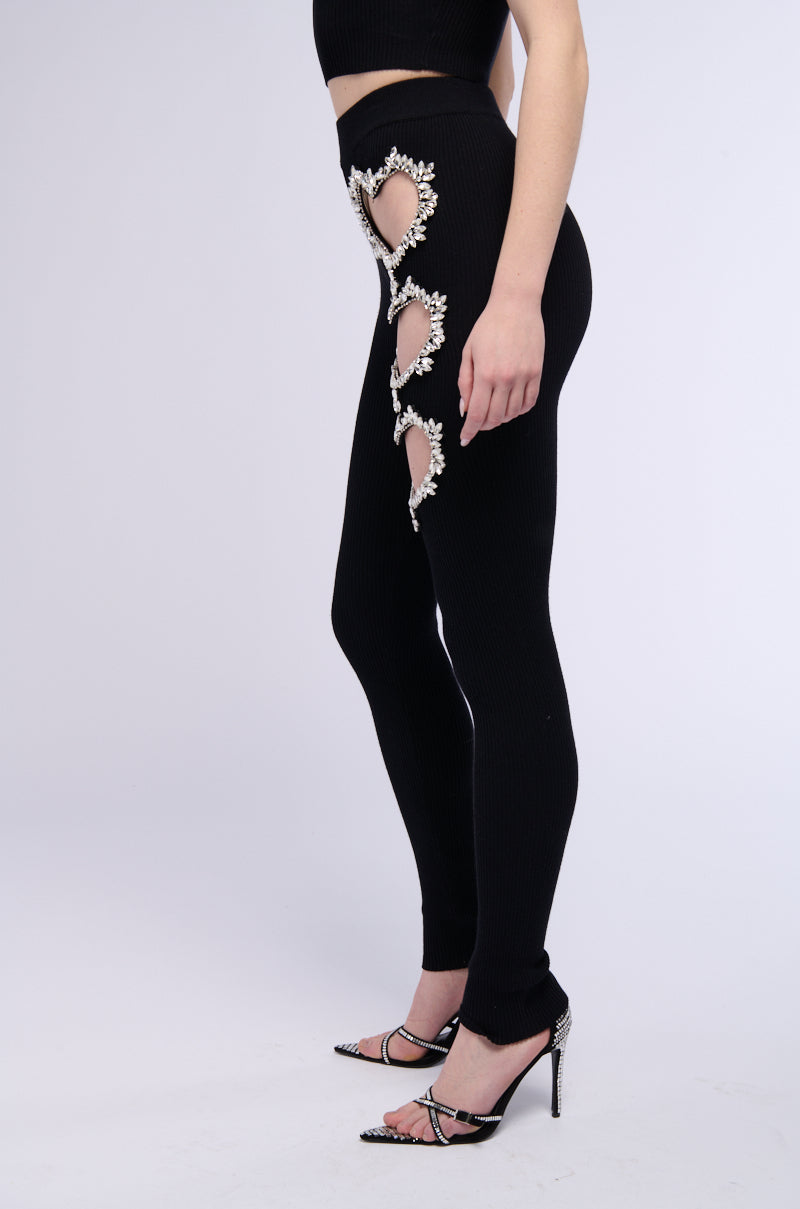Side View Hand To Heart Embellished Leggings