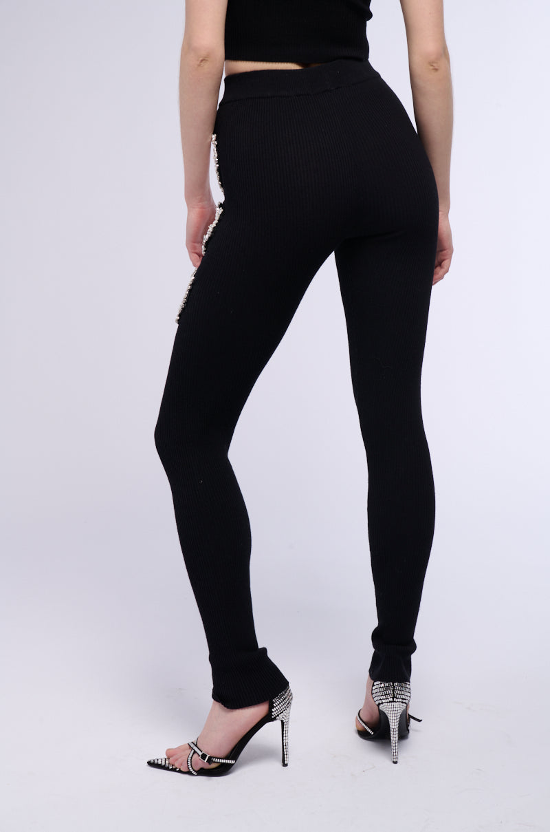 Back View Hand To Heart Embellished Leggings
