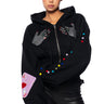 Front View Hands All Over Embellished Lace Up Hoodie