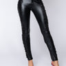 Front View Hanna Side Stacked Pleather Pants in Black