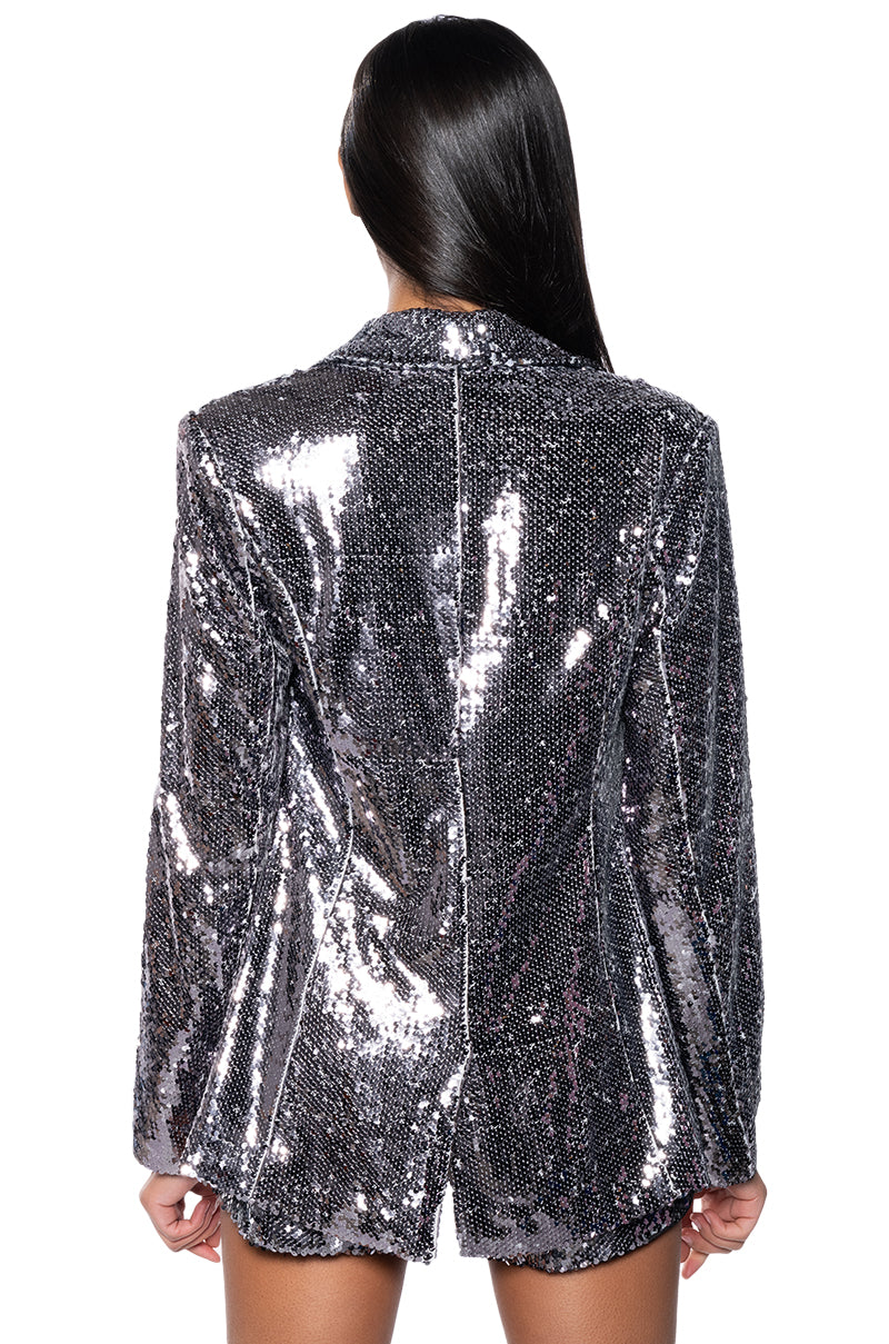 Full View Hansel Holiday Sequin Fitted Blazer In Hematite