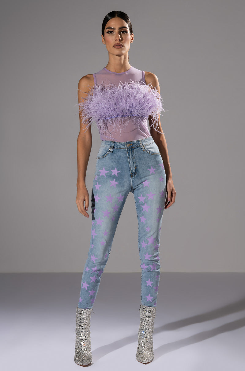 Side View Happily Ever After Sleeveless Feather Top In Light Purple