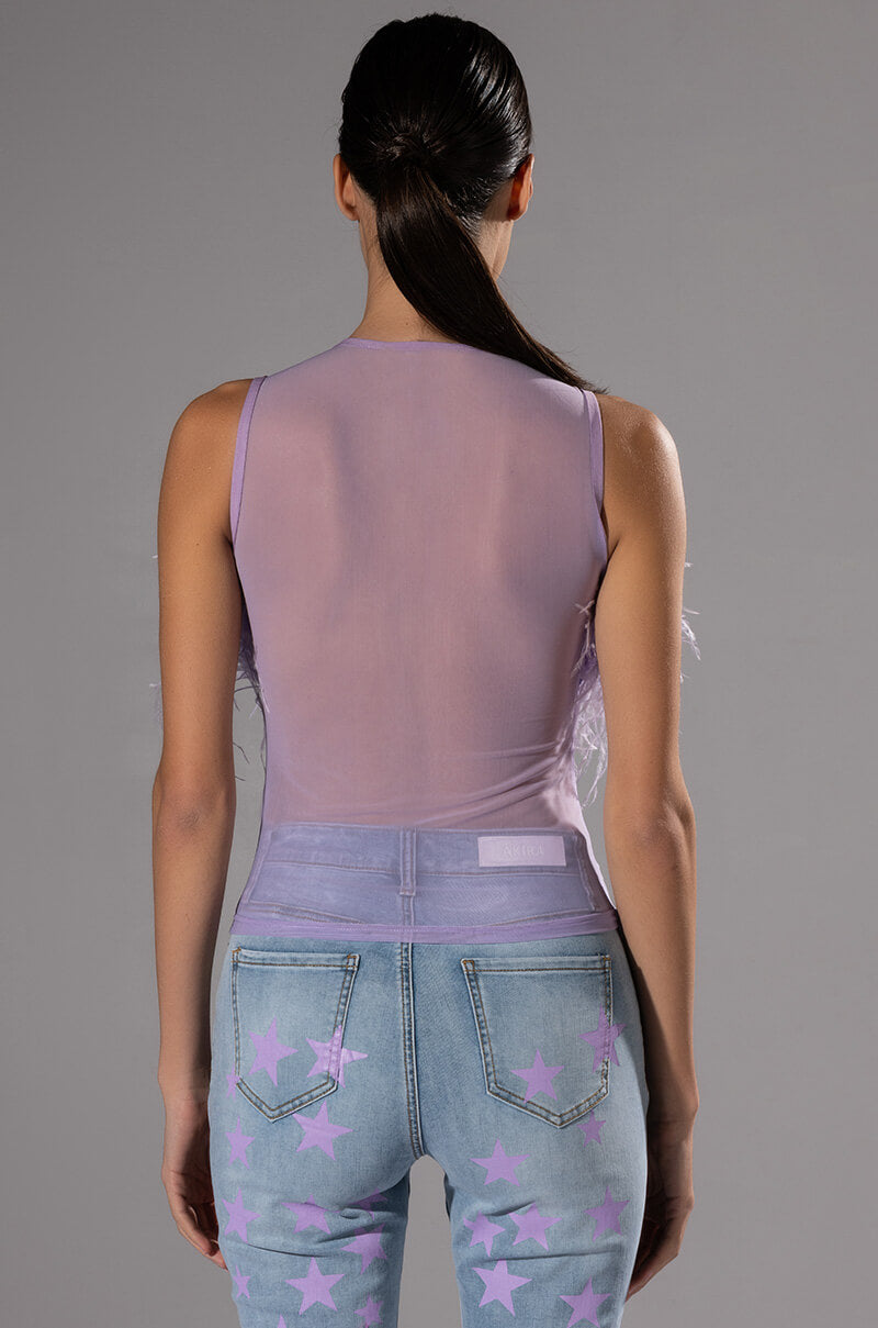 Full View Happily Ever After Sleeveless Feather Top In Light Purple