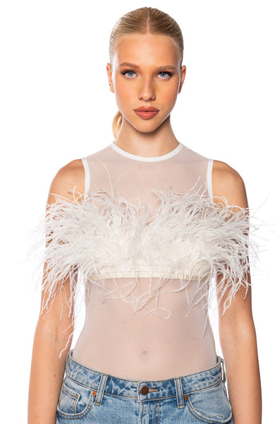 HAPPILY EVER AFTER SLEEVELESS FEATHER TOP – AKIRA