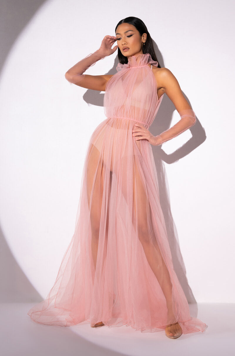 Side View Happily Ever After Tulle Maxi Dress With Gloves 1