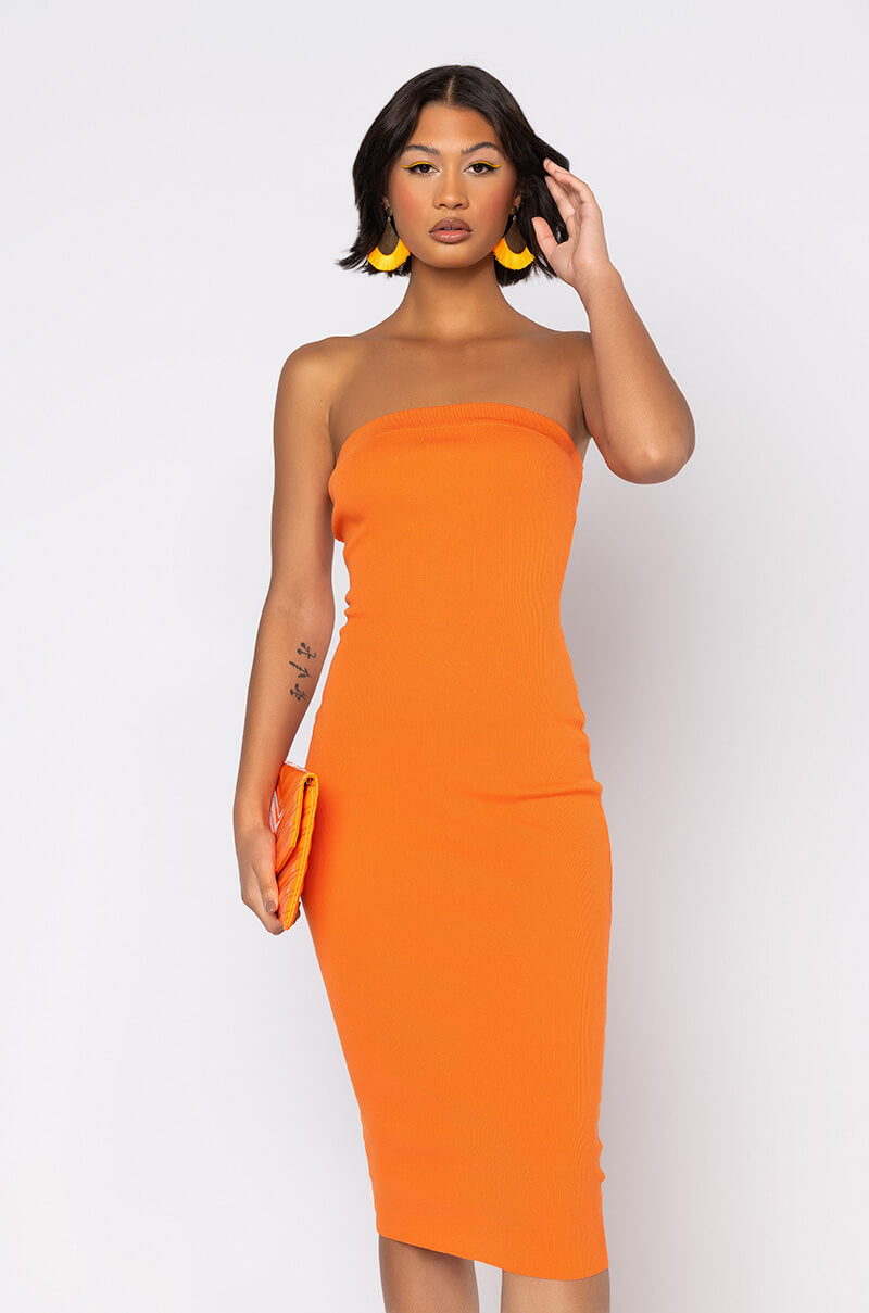 HAPPY HOME TUBE MIDI DRESS ORANGE – AKIRA