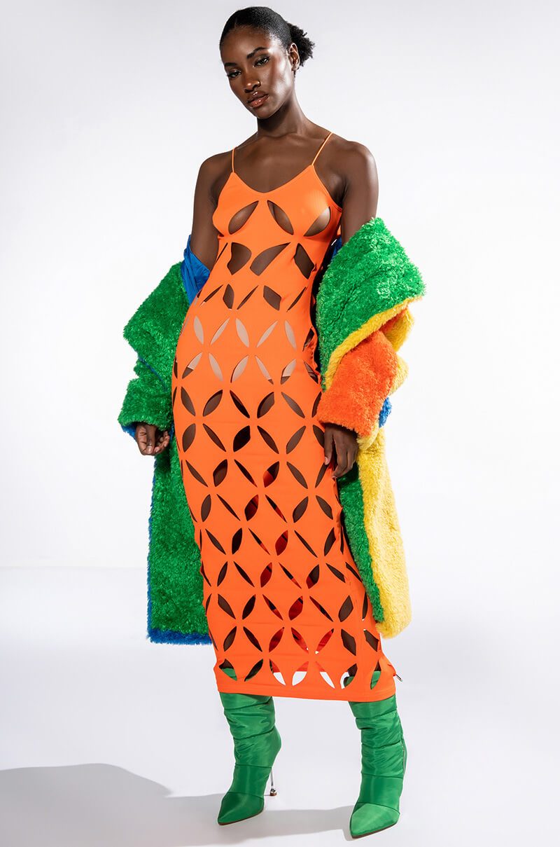 Detail View Happy Hour Colorblock Rainbow Teddy Faux Fur Coat