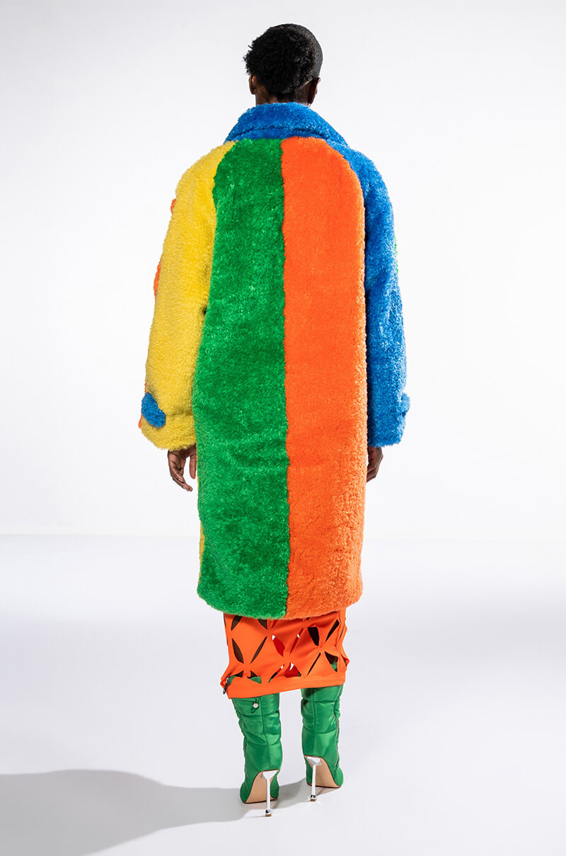 Multicolor lapel color block coat sales