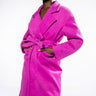 Front View Happy Hour Wool Like Trench Coat In Fuchsia