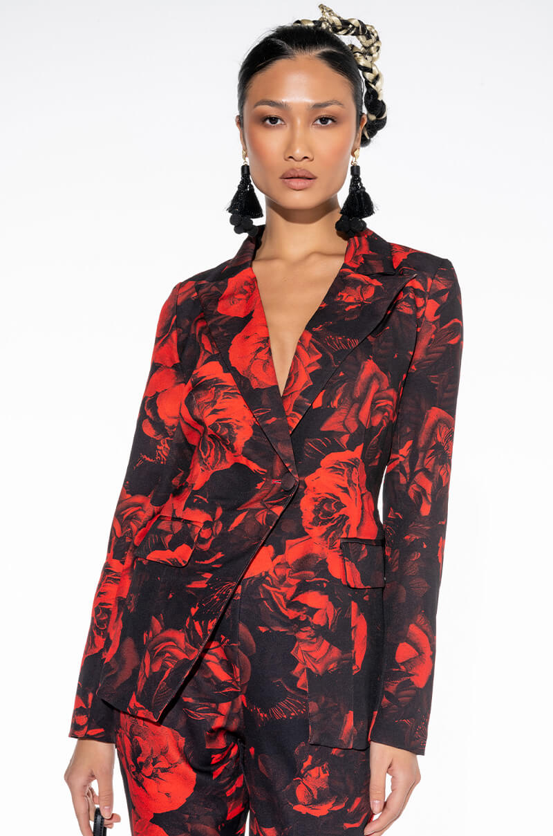 Front View Hard To Handle Floral Blazer