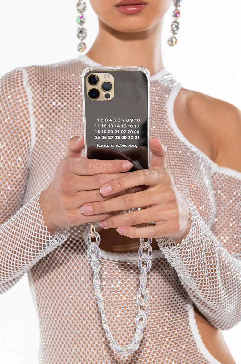 Front View Have A Nice Day Mirror Iphone 12 Case With Chain