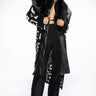 Front View Hayao Hand Knit Crochet Trench With Faux Fur Collar