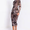 Front View Head In The Clouds Mesh Midi Dress in Black Multi