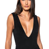 Front View Headliner Ribbed Knit Plunging Bodysuit