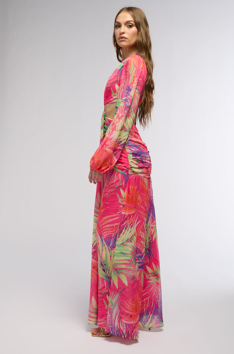 Detail View Heart Of Palm Printed Maxi Dress In Pink Multi