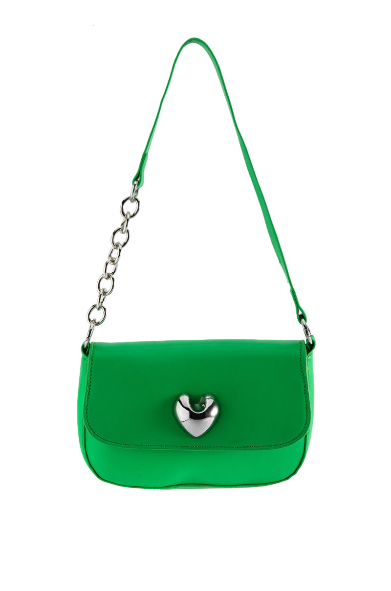 Side View Heart On Lock Faux Leather Purse