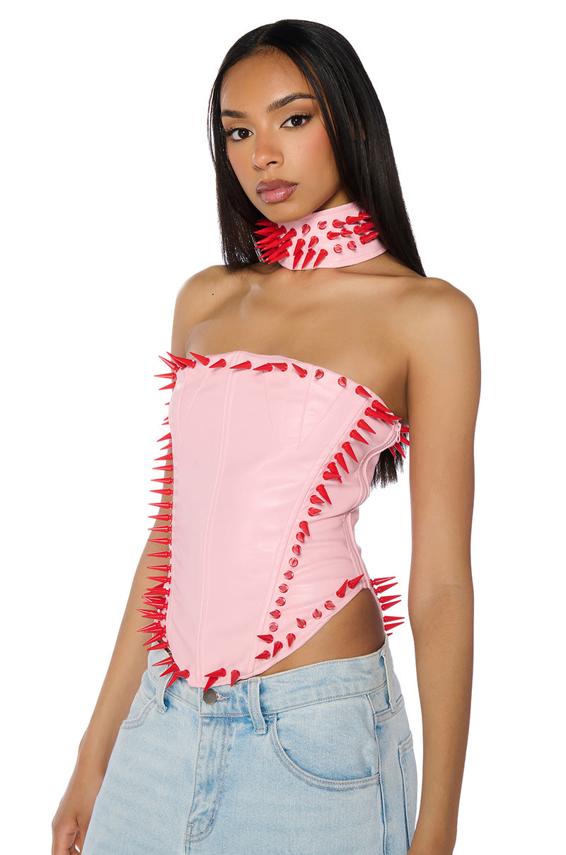 HEARTBREAKER FAUX LEATHER SPIKE DETAIL CORSET view 0