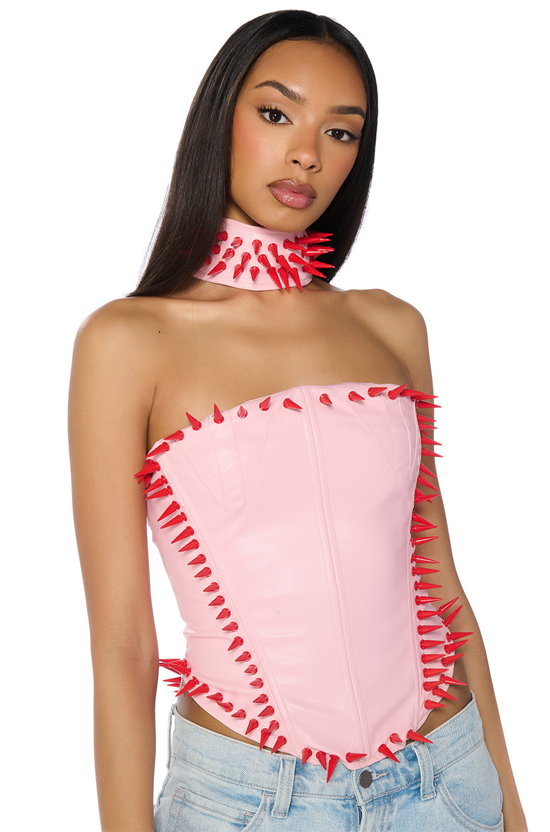 Side View Heartbreaker Faux Leather Spike Detail Corset
