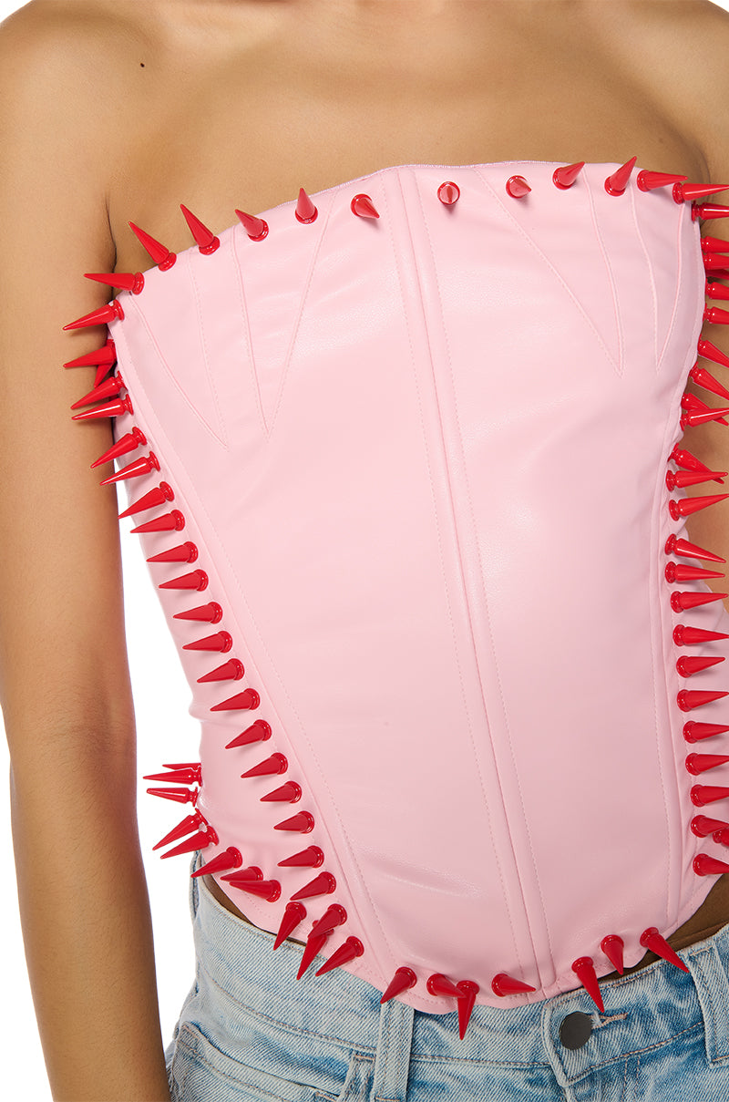 Extra View Heartbreaker Faux Leather Spike Detail Corset