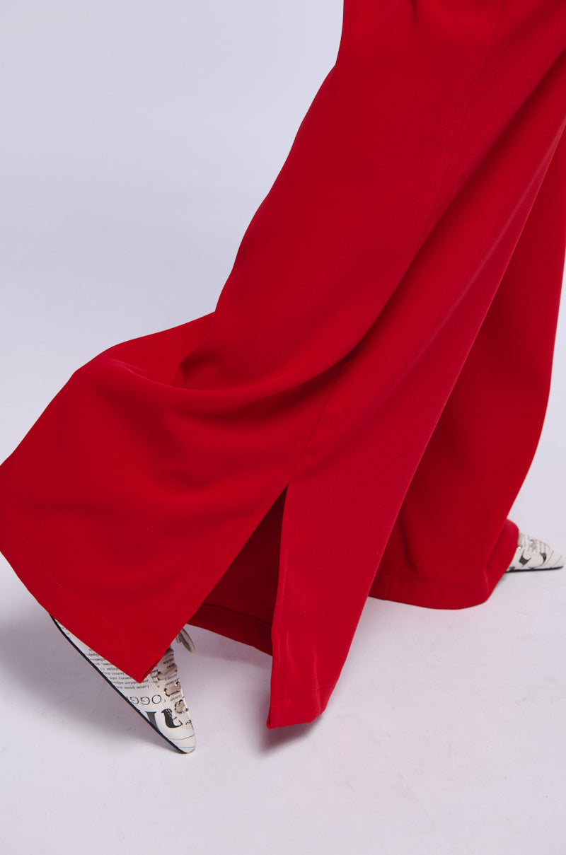Detail View Heated Flare Leg High Rise Woven Trousers