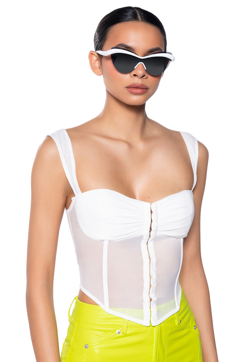 Front View Heaven Sent Mesh Corset Top